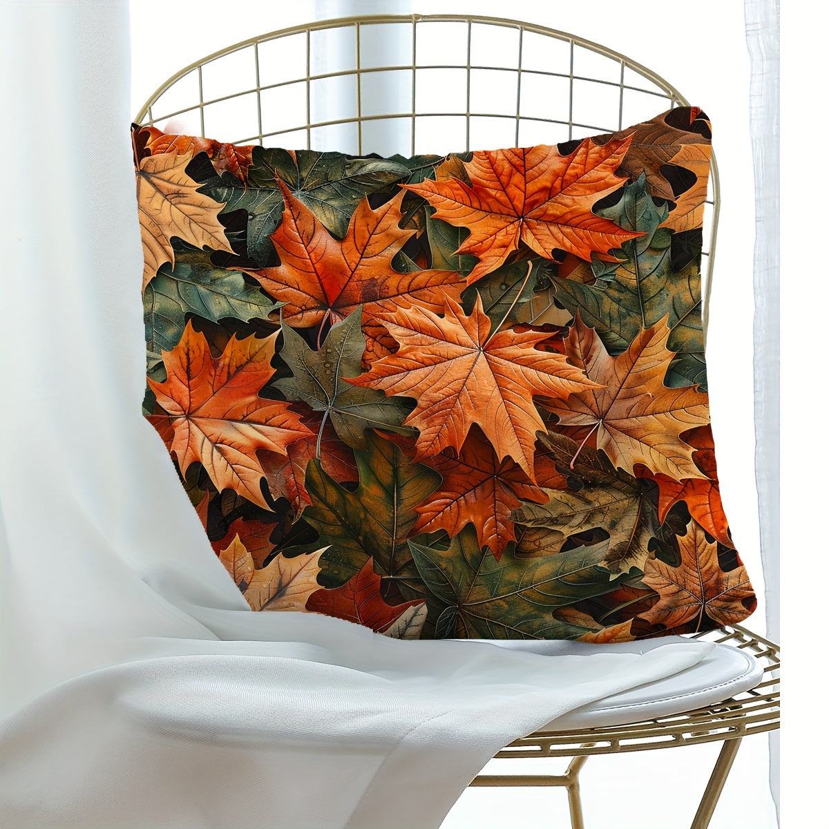 Autumn Pumpkin Sunflower Maple Leaf Pillow Cover Single-Sided Print Polyester Zip Closure for Sofa Bedroom Decor