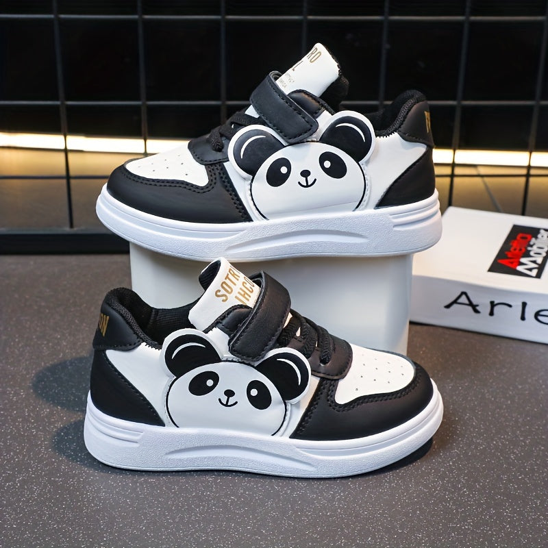 Kids' Panda Cartoon Sneakers for Boys and Girls Black White Non-Slip Velcro Shoes