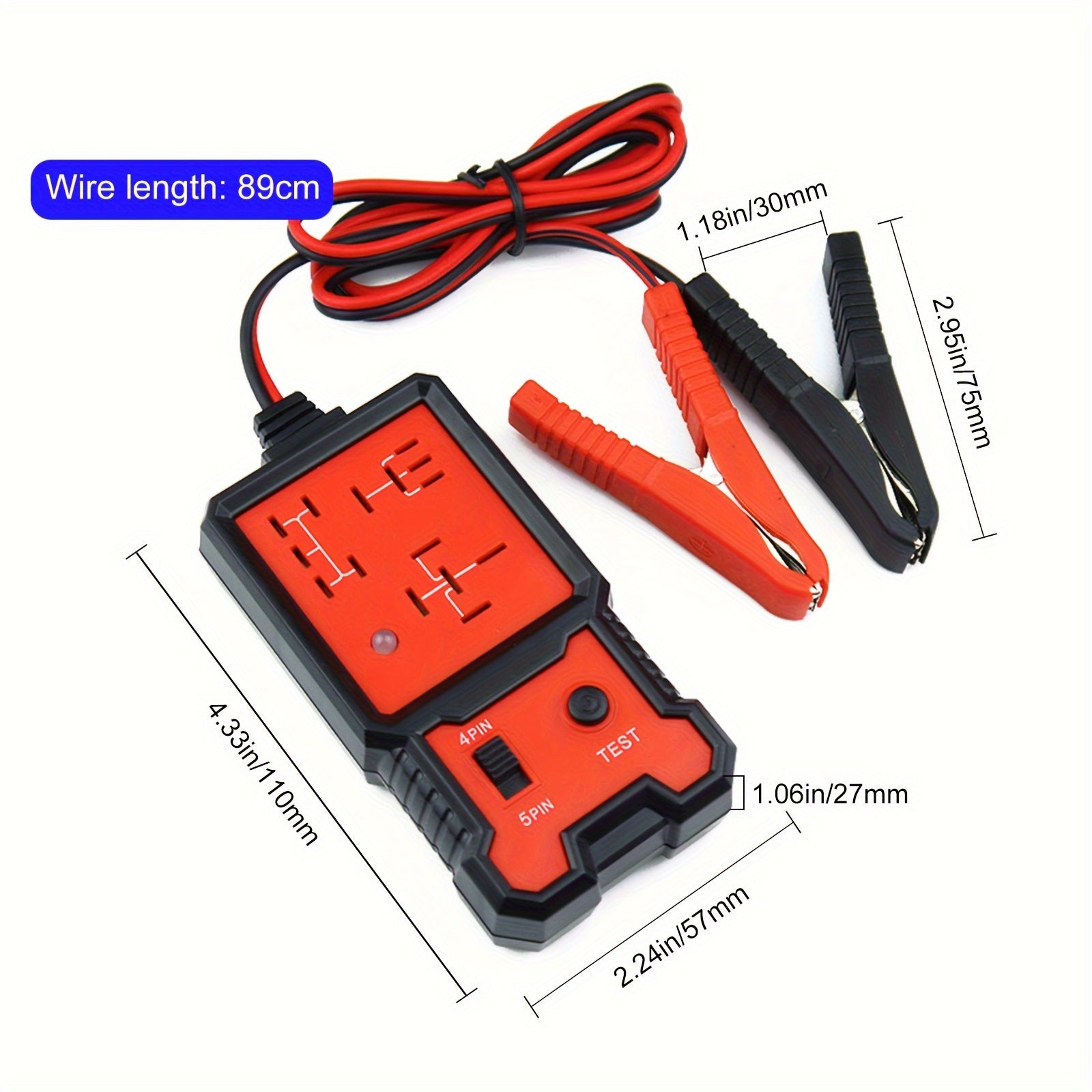 Automotive Relay Tester for 12V 4Pin and 5Pin with Battery Clips Diagnostic Tool
