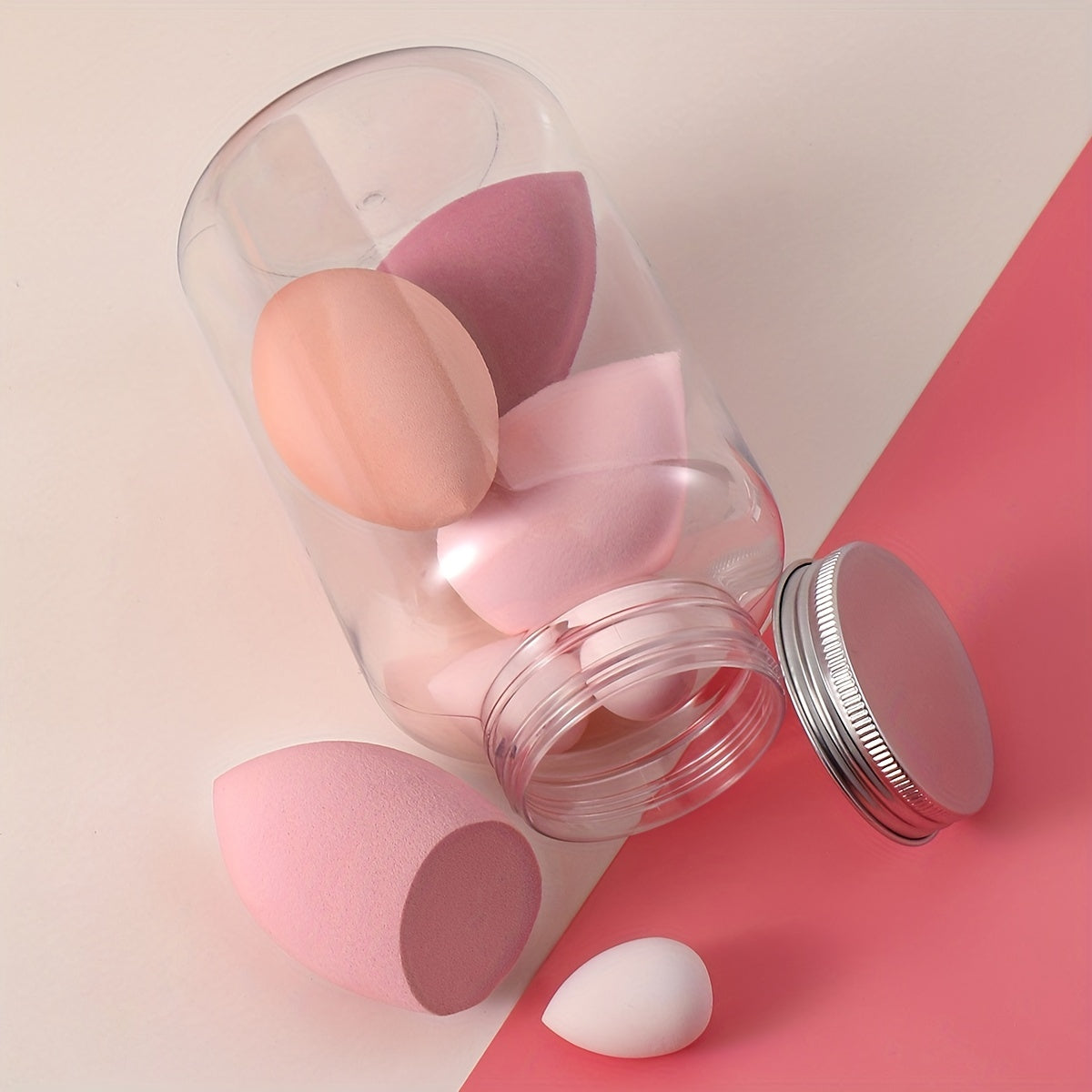 Rangli makiyaj choʻpka blender toʻplami 7 dona saqlash bankasi bilan, gipoallergik, hidlarsiz