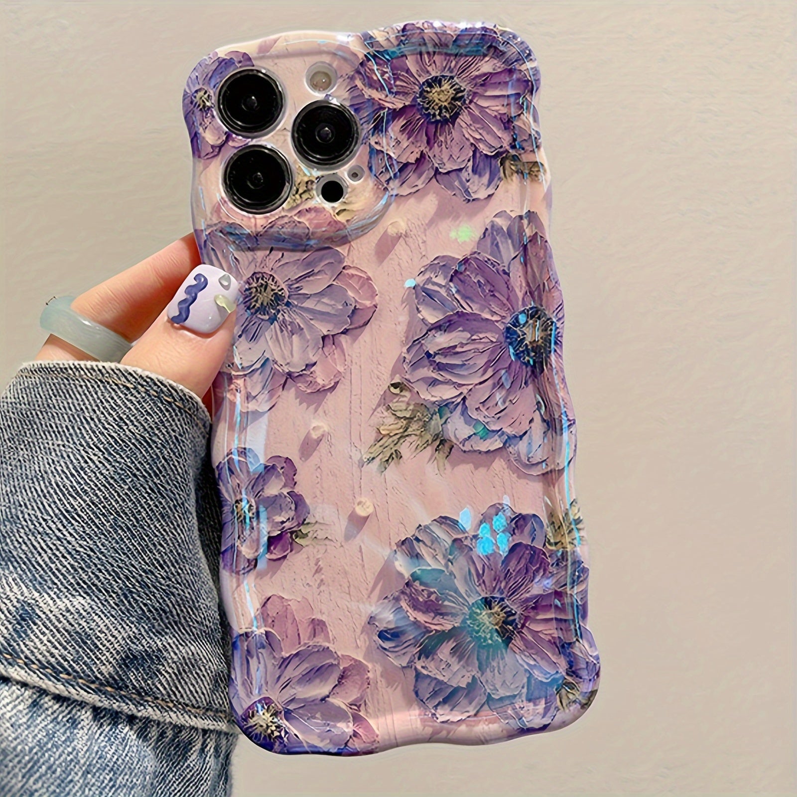 Luxury Laser Blue Light Flower Phone Case for iPhone 11-15 Pro Max TPU Protective Edge