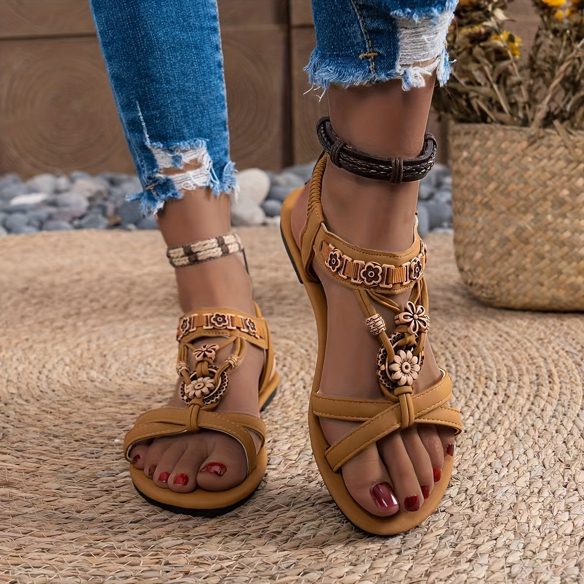 Women's Bohemian Flat Sandals Casual Breathable Multicolor Summer Beach Shoes
