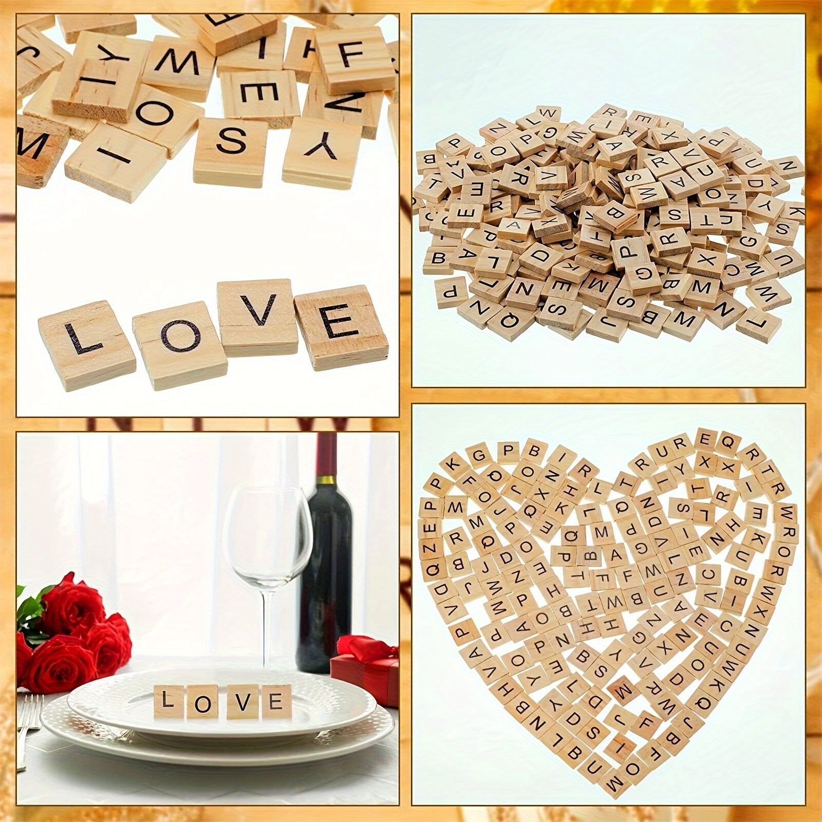 Wooden Letter Tiles Set 52/100/200 Pieces for Crafting Word Games and Coasters