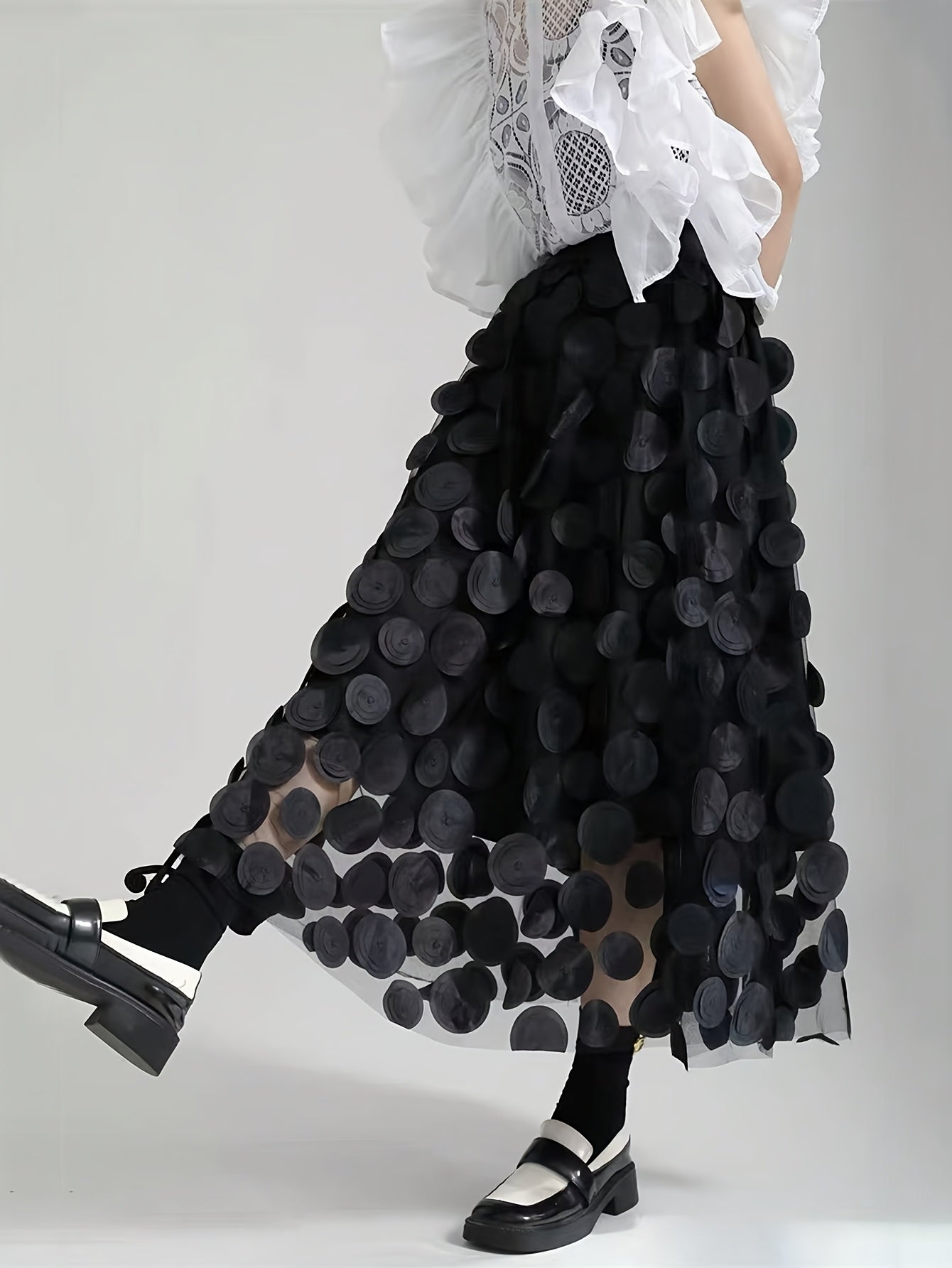 Women's High-Waist A-Line Skirt With 3D Dot Tulle Plus Size Elegant