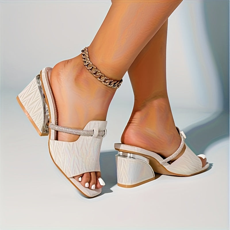 Women’s Glittery Rhinestone Platform Sandals Open-Toe Slip-On Shoes