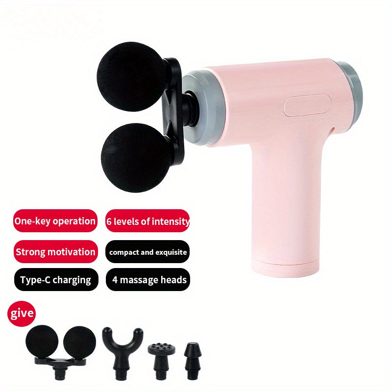 Mini Electric Massager with LCD Display 4 Heads 6 Speeds Rechargeable Battery