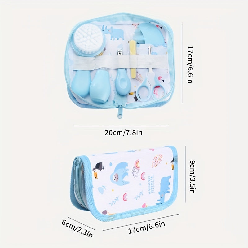 Baby Care Kit 6-Piece Travel Set Nasal Aspirator Bath Brush Nail Clippers Pink Blue