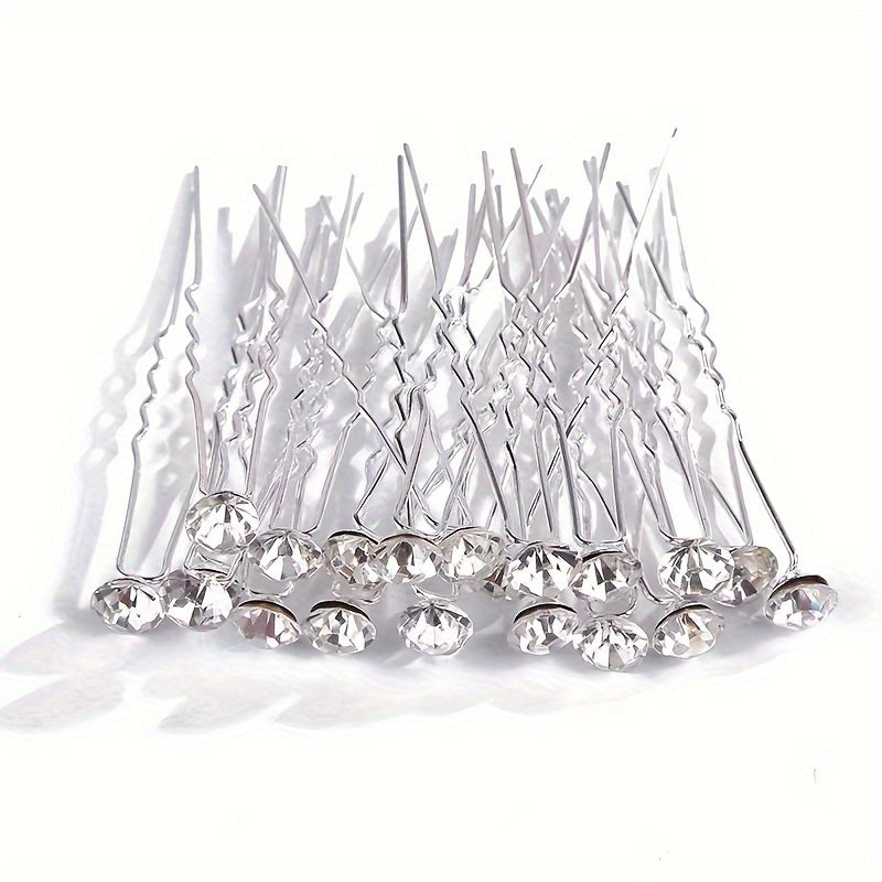 Set of 20 Bridal Hair Pins with Rhinestones U-Shaped Hair Accessories for Weddings and Updos