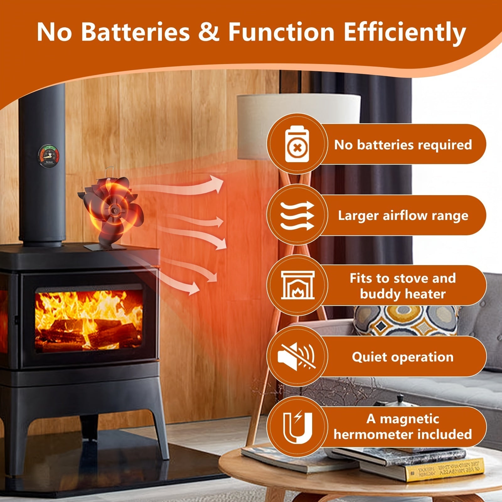 High-Speed Wall-Mounted Wood Stove Fan for Indoor Outdoor Use