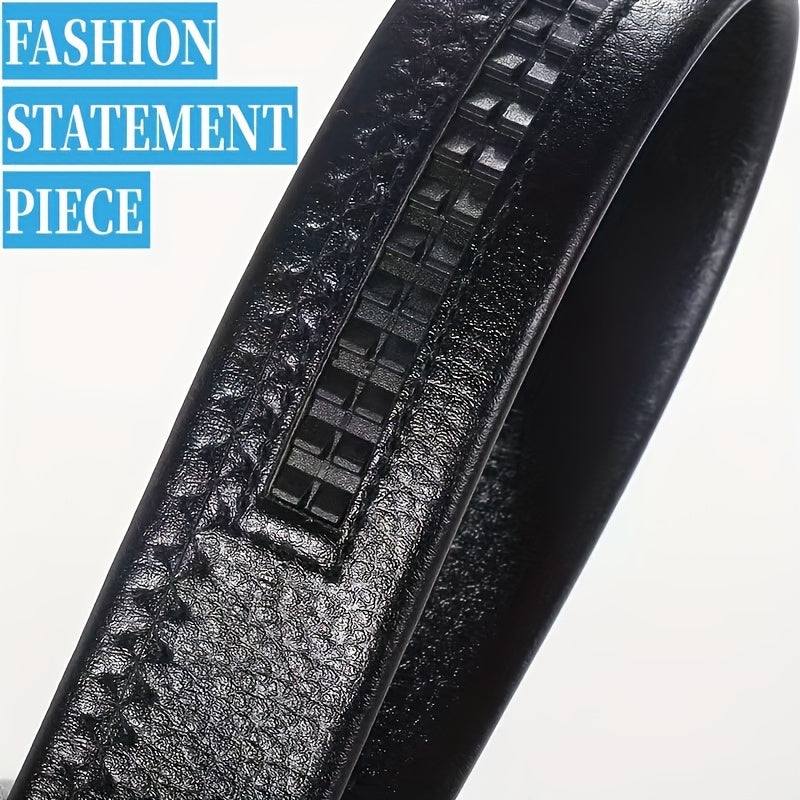 Men's Black Faux Leather Belt with Automatic Buckle for Business Casual