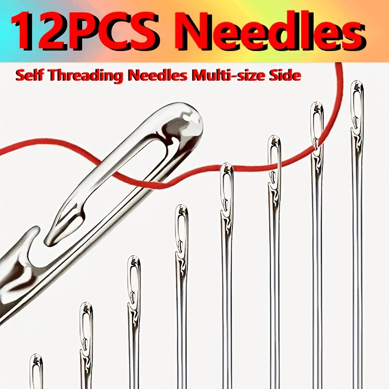 12 штук слепых швейных игл с боковым отверстием для пожилых людей, подходящих для ручного шитья и домашних проектов DIY с возможностью самозаправки.