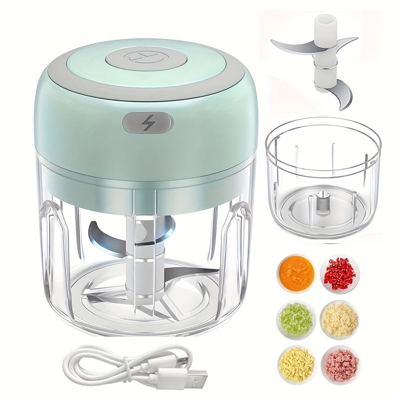 USB simsiz zaryadlash bilan elektr mini chopper, 100/250ml sig'im. Piyoz, chili, selderey va zanjabilni maydalash uchun xavfsiz va mustahkam dizayn. Pikniklar va kundalik foydalanish uchun mukammal. Made of