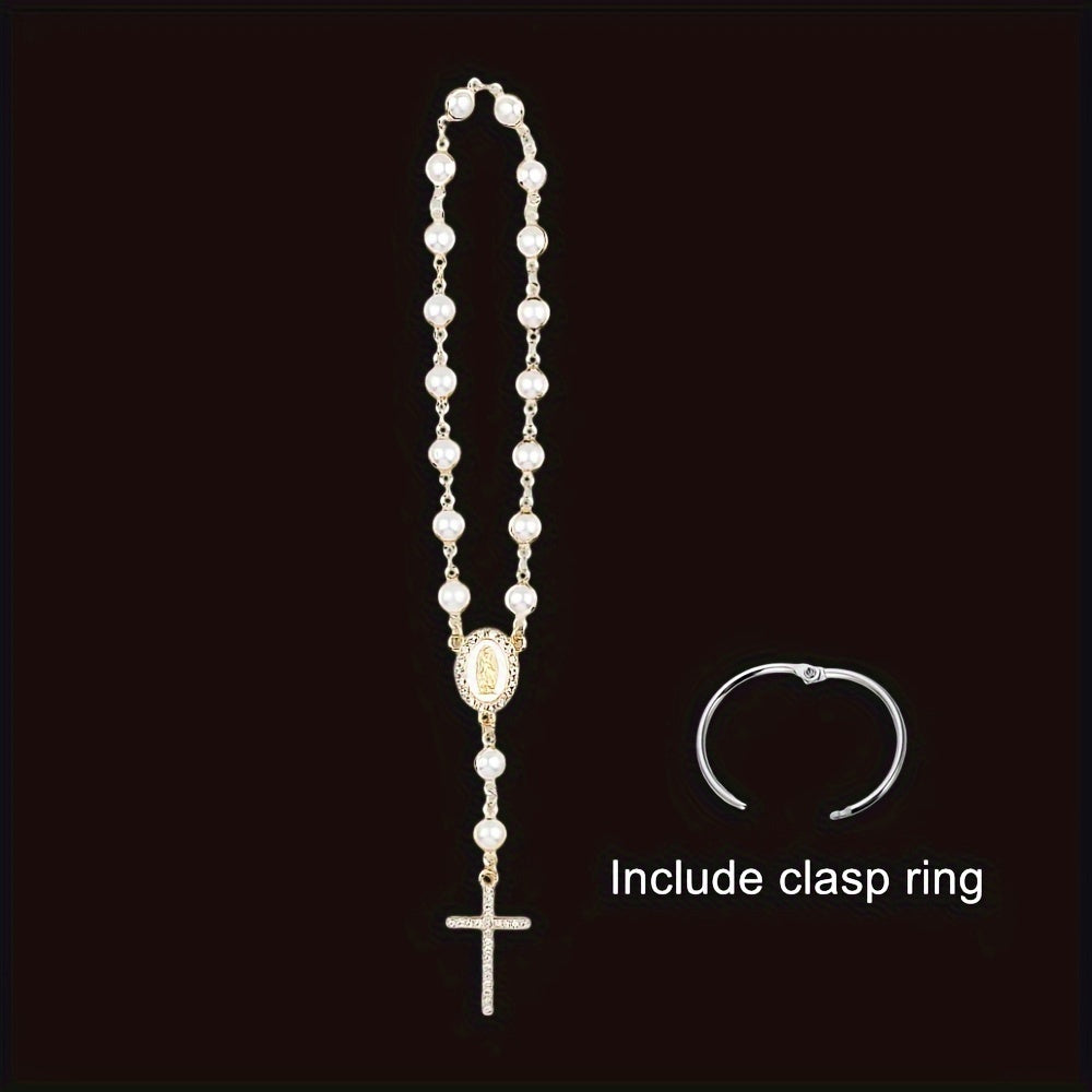 Umumiy foydalanish uchun mo'ljallangan, sun'iy marjonli Maryam Xochi Rosary Bead Avtomobil uchun lampa ichki aksessuari