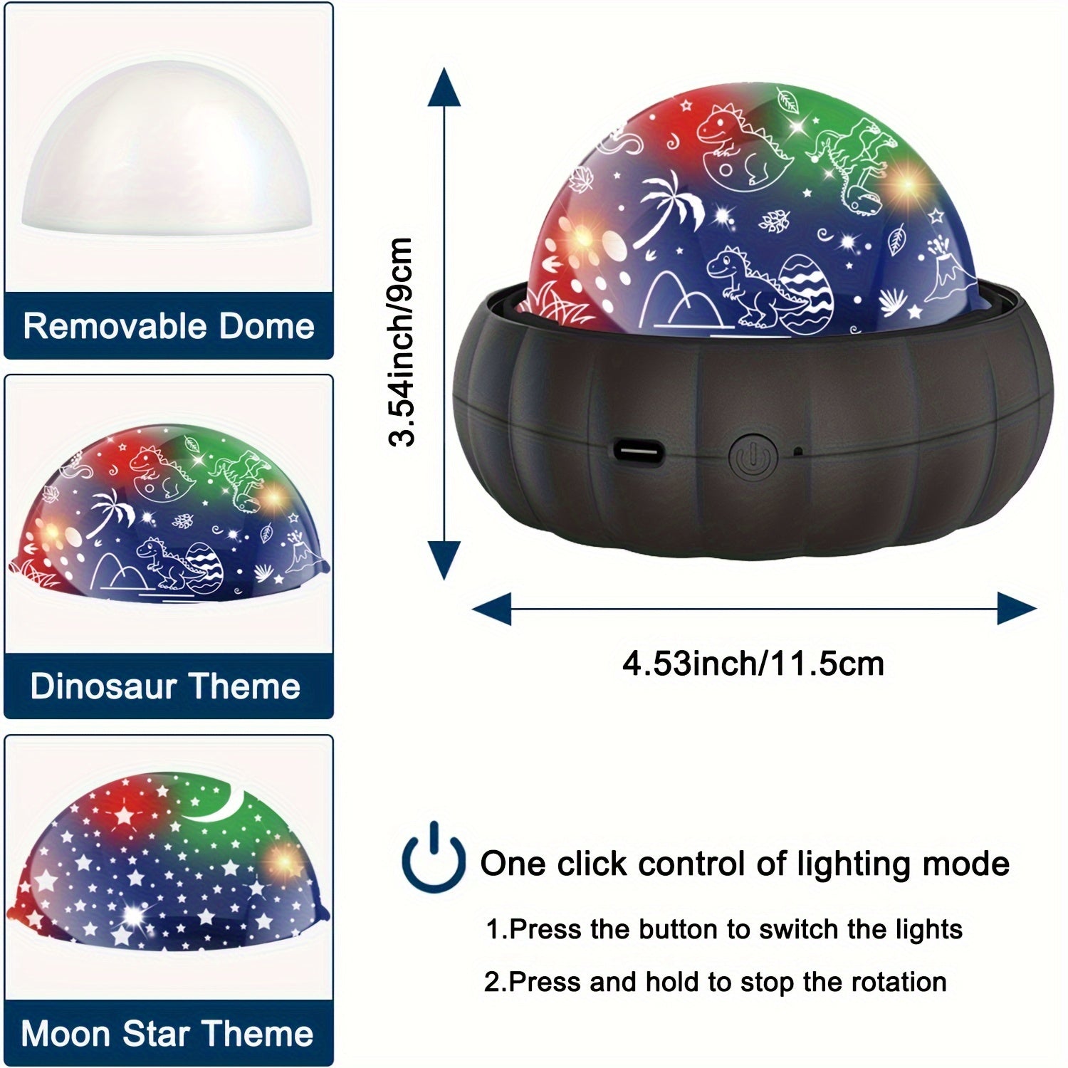 Night Light with Dinosaur and Moon Stars Galaxy Projection 360° Rotation Color Changing for Kids Bedroom