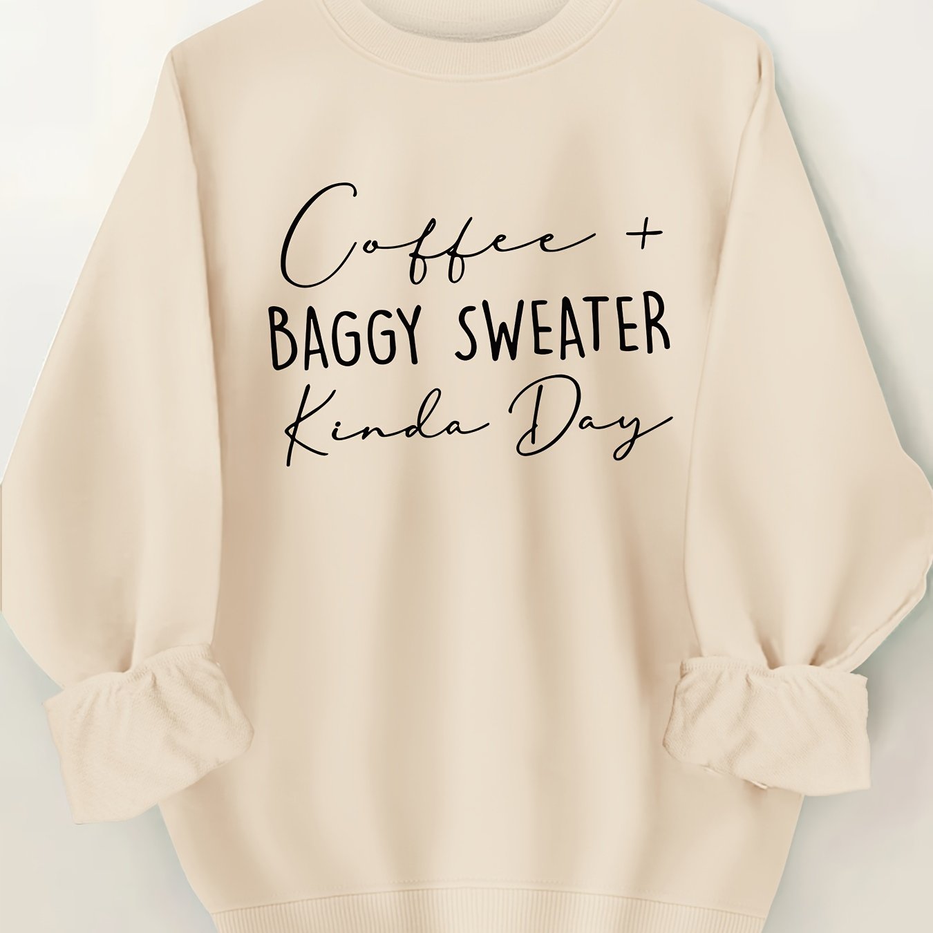 Plus Size Letter Print Sweatshirt Women’s Casual Long Sleeve Crew Neck Pullover