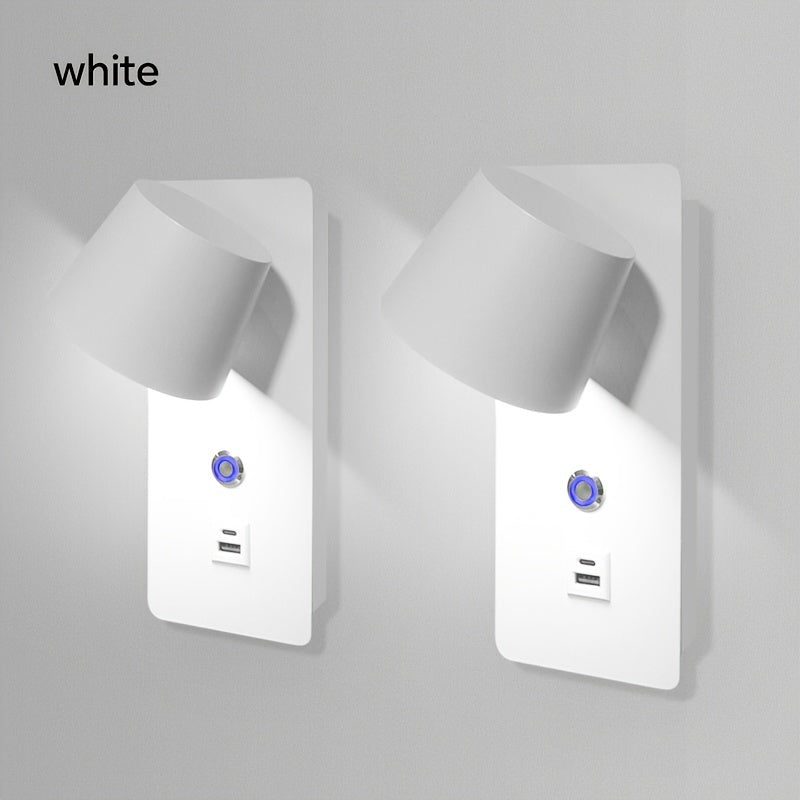 Регулируемая светодиодная настенная лампа с поворотным рычагом, регулируемой цветовой температурой, сенсорным управлением, USB-портом, для помещений, черная, белая