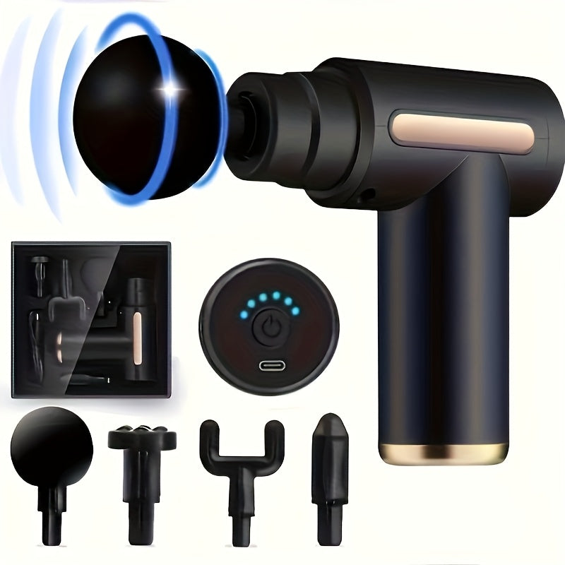 Portable Deep Tissue Massage Gun with 6 Speed Levels 4 Massage Heads Rechargeable Lithium Battery