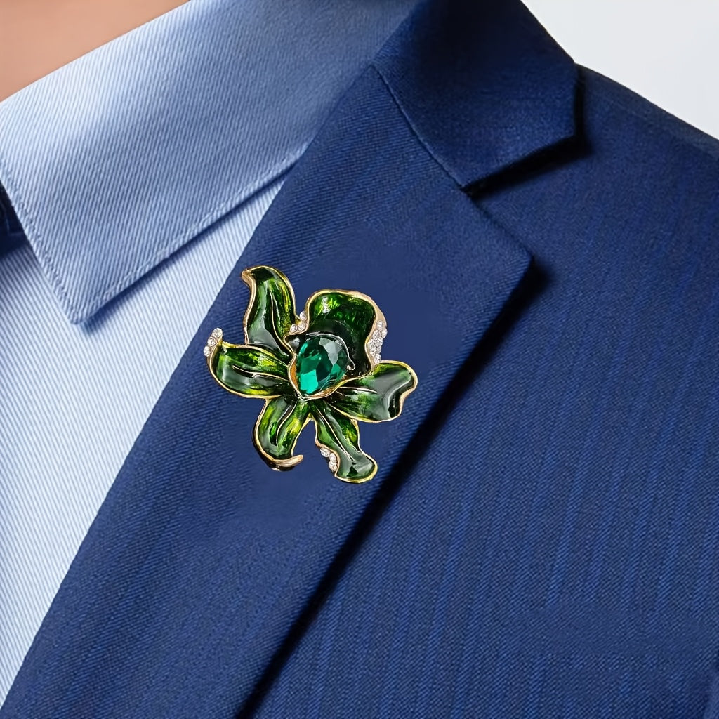 Green Oil Drop Crystal Multi-Layer Flower Brooch for Sweaters Shirts Clothing