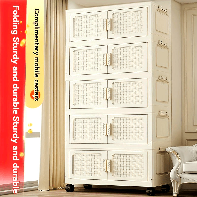 Large Foldable Plastic Storage Organizer with Doors Stackable Multi-Tier for Shoes Clothes Toys