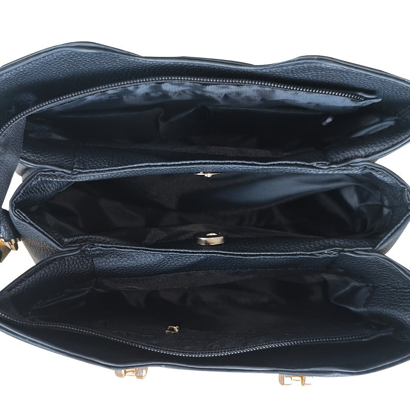 Elegant Tote Bag with Adjustable Strap Zipper Closure Polyester Lining Solid Color