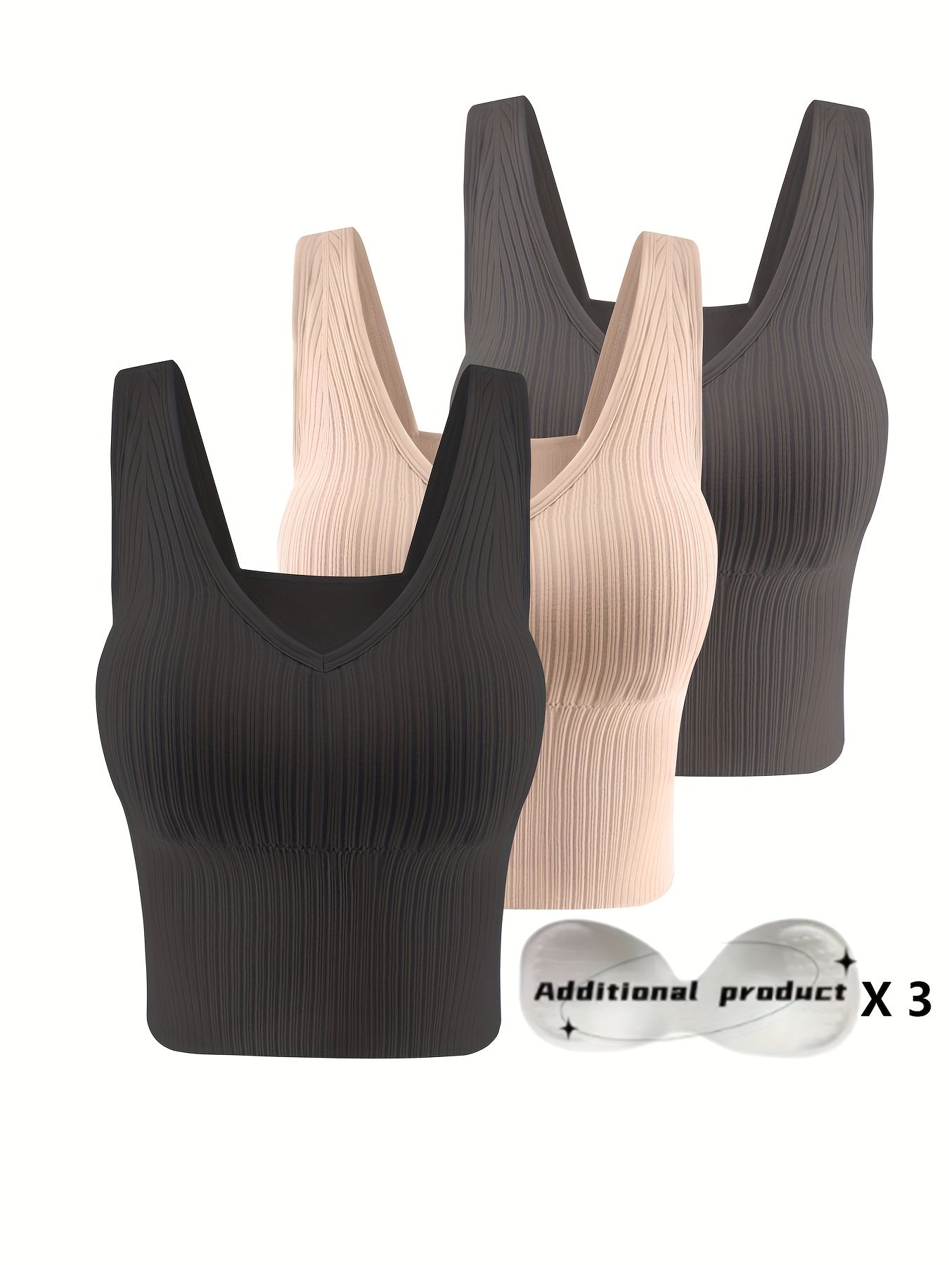 Women's Ribbed Tank Top with Wireless Vest Bra and Detachable Chest Pads