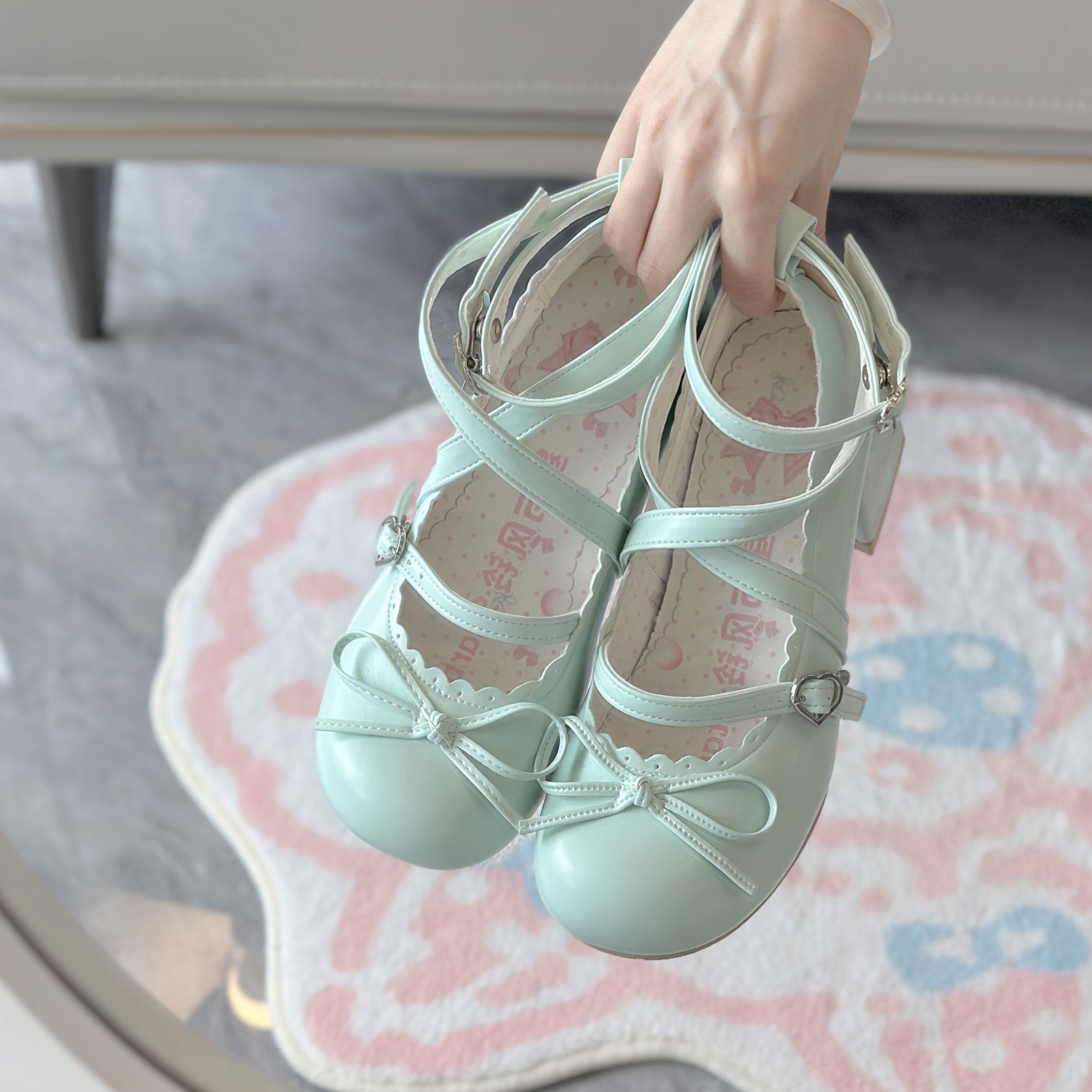 Women's Mary-Jane Ballet Flats with Bow Faux Leather Round Toe