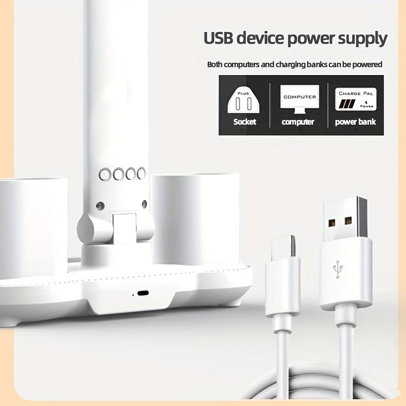 LED Desk Lamp with Eye Protection, Touch Control, Foldable Design, Built-in Fan for Reading in Bed