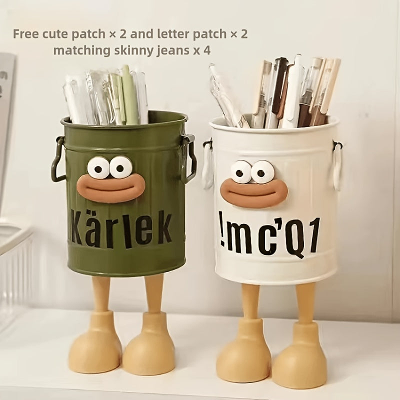 Cute Cartoon Desk Organizer with DIY Letter Stickers Green Office Accessory for Women