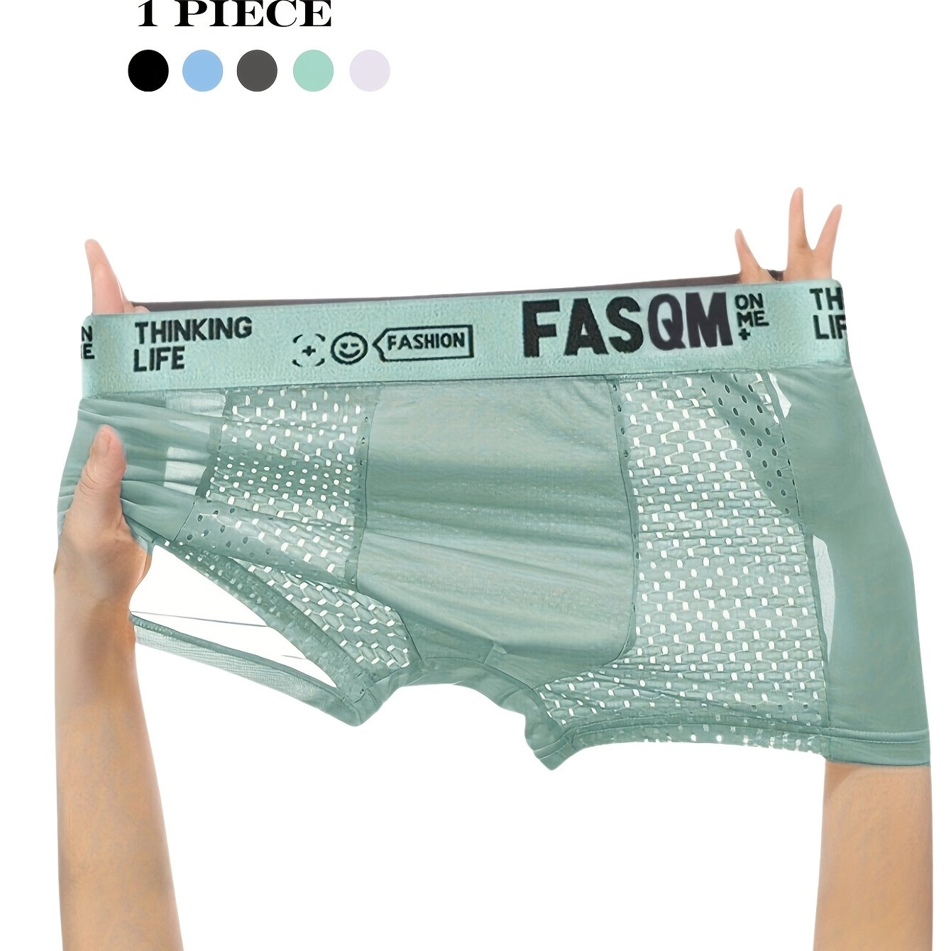 Men's Breathable Mesh Boxer Briefs Polyester Spandex Alphabet Print Contrast Mesh Sky Blue Black Gray