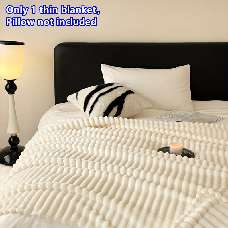 Velvet Blanket for Bed and Couch 100% Polyester Cozy Striped Plush Lightweight All-Season
