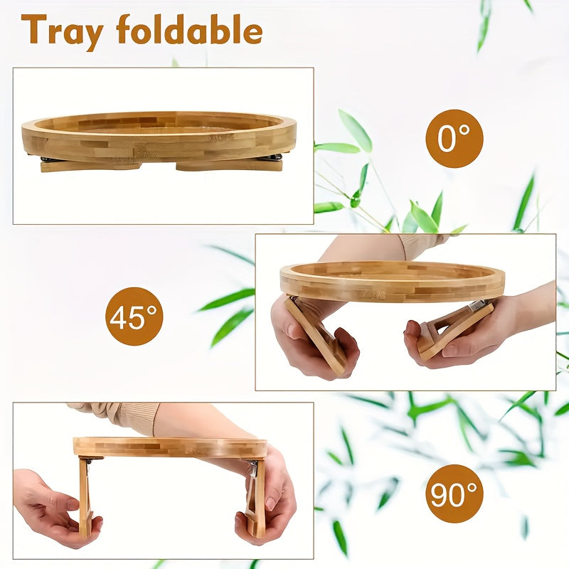 Foldable Bamboo Sofa Arm Tray Table with Non-Slip Surface for Snacks and Remotes