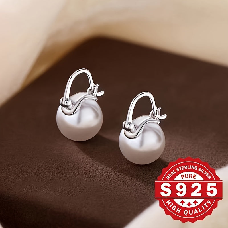 Sterling Silver Ladies Earrings with Shell Pearl Arches for Weddings and Gifts