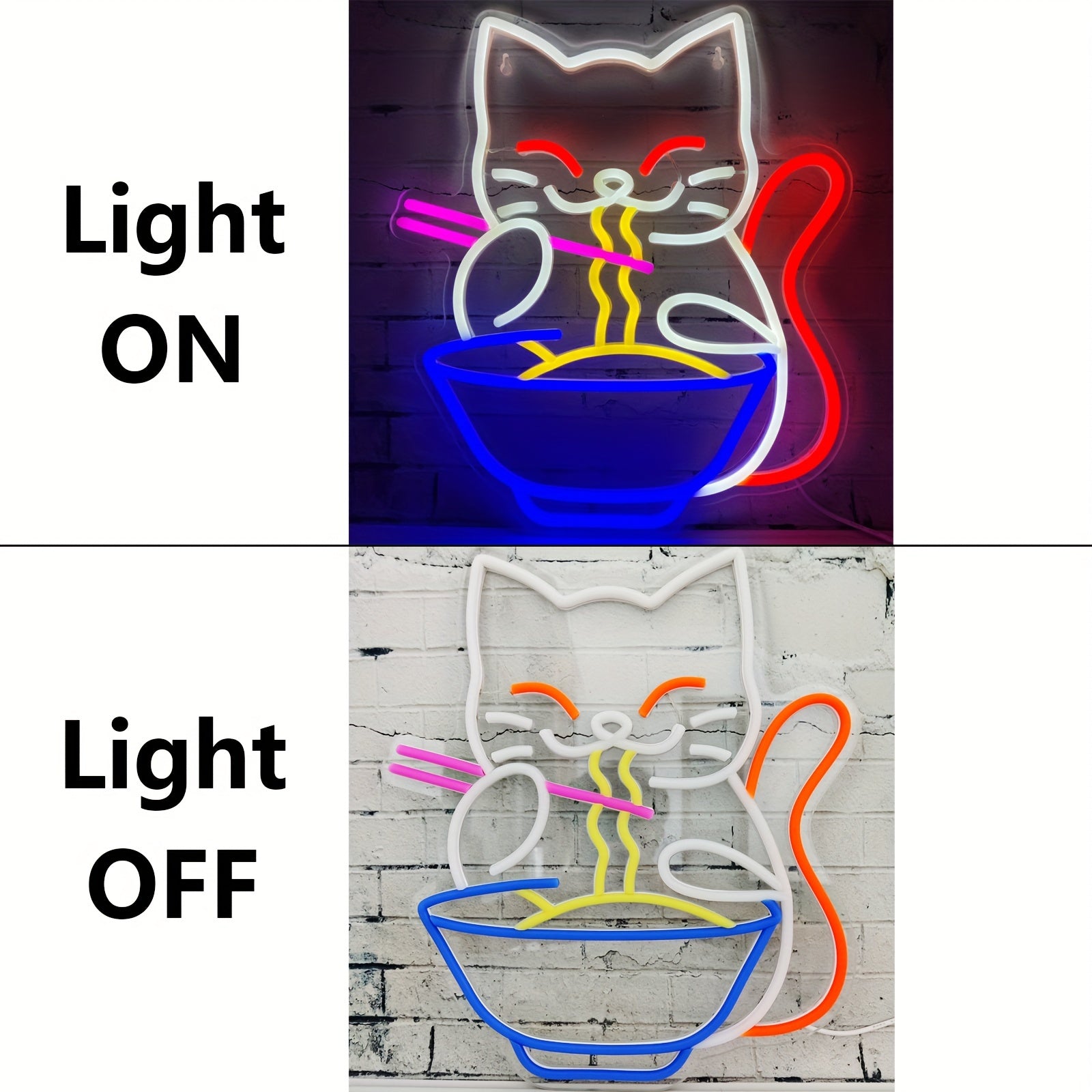 Neon Sign Japanese Lucky Cat Eating Ramen USB Powered Home Decor