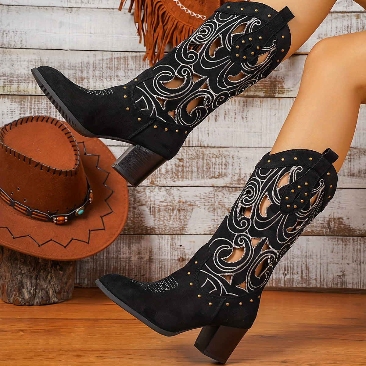 Women's Leather Western Cowboy High Heel Boots - Stylish and Versatile