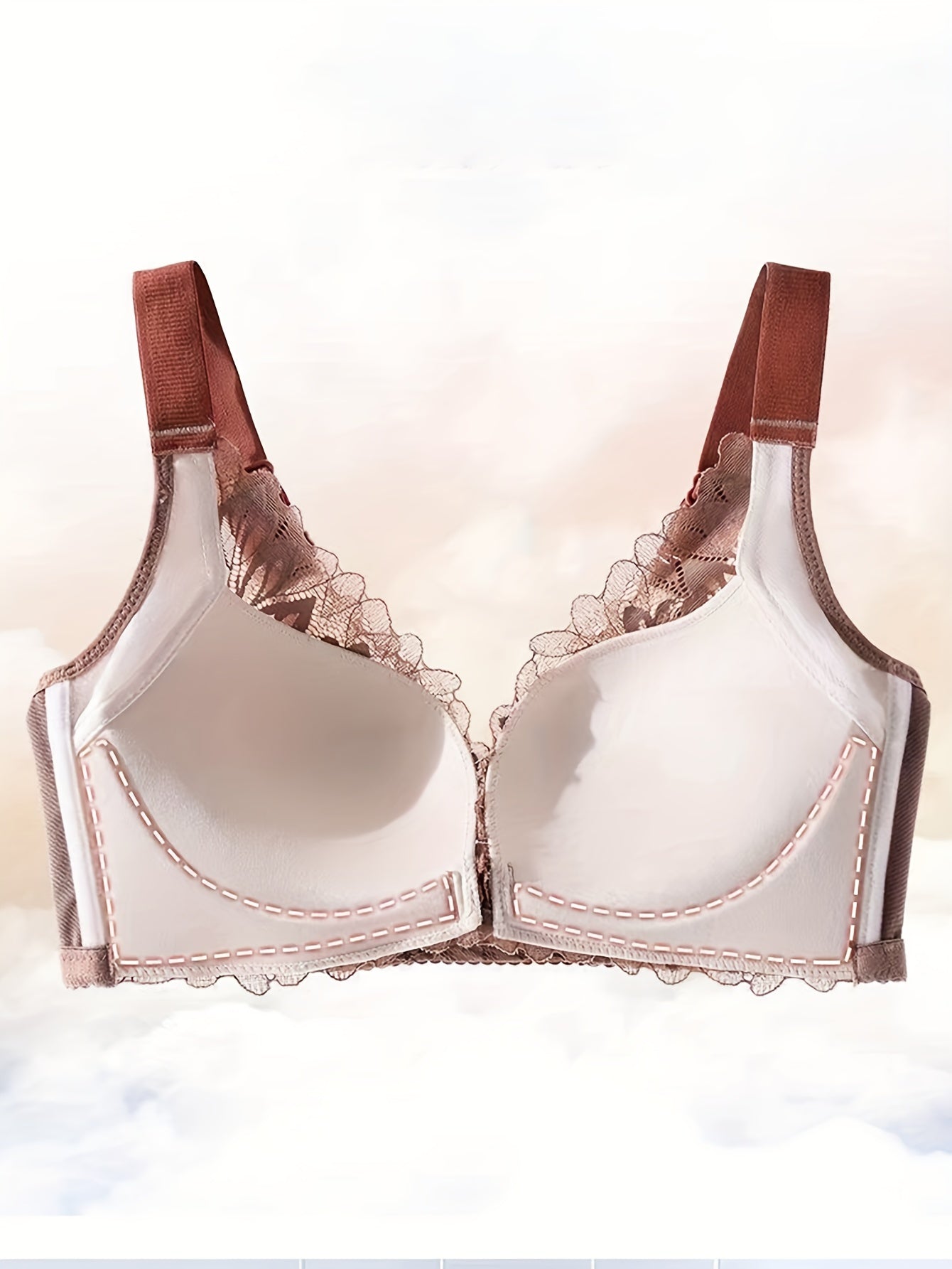 Women's Lace Wireless Bra with Front Buckle Breathable Push Up Lingerie