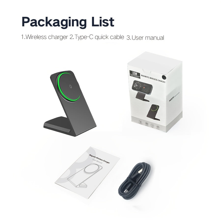 Soporte de cargador inalámbrico magnético de 15W para iPhone 16 Pro Max/15 Plus/14/13/12 Mini Negro