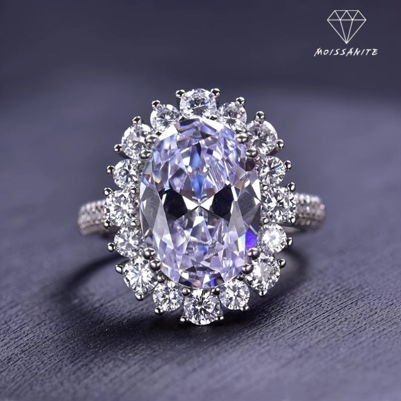 Oval Cut Moissanite Halo Ring 4.5CT Sterling Silver Birthstone for Women