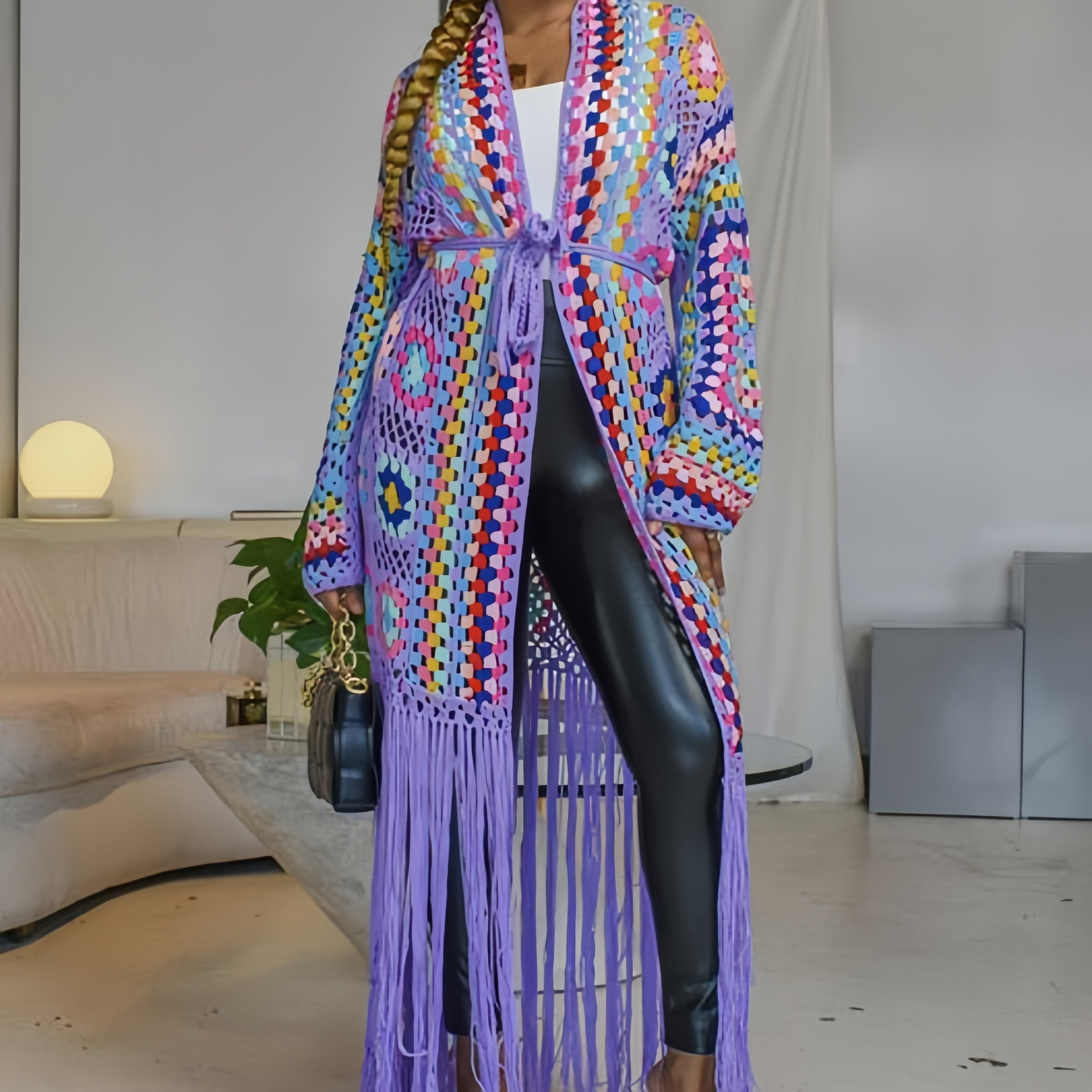 Women's Long Sleeve Tassel Cardigan Coat for Swimsuit Cover-Up