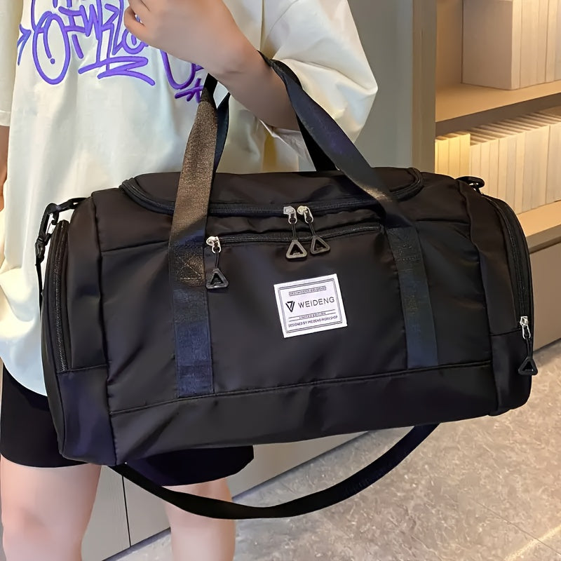 Black Oxford Cloth Gym Duffel Bag with Shoe Compartment for Sports and Travel