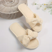Women's Plush Slippers with Bowknots Indoor Outdoor Striped Fabric