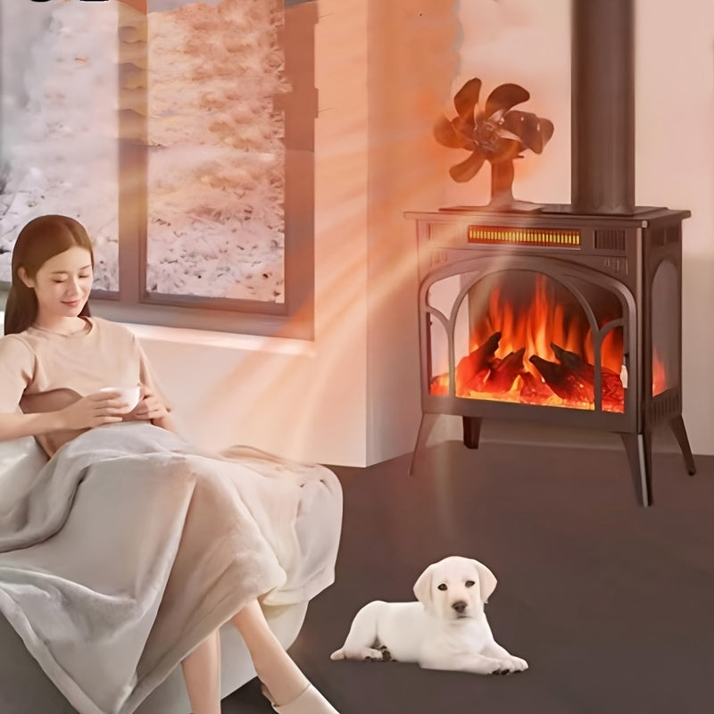 EcoPulse Issiqlik Quvvatlangan Yog'och Pechka Ventilyatori - 6-qo'zg'atuvchi alyuminiy fan bilan 1 dona to'plam, Jim yuqori tezlikda ishlash, Elektr energiyasi talab qilinmaydi, Turli komponentlar bilan to'liq, Ortqonishdan himoya qilish xususiyatlari.