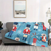 Cozy Flannel Throw Blanket with Cartoon Nutcracker Pattern for All Seasons Quilted Polyester Warmth