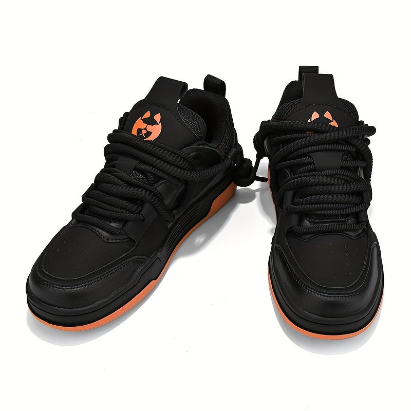 Men's All-Season Casual Sneakers with Solid Color and Cartoon Pattern Breathable Faux Upper Low Top Lace-Up Rubber Sole