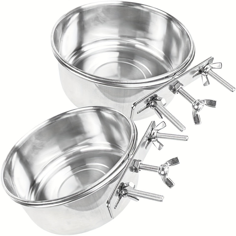 Stainless Steel Dog Bowl with Hanging Design and Screw Fixing for Cages