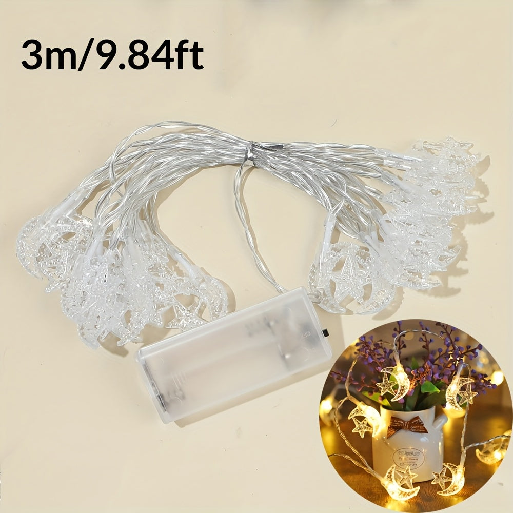 Battery Operated LED String Lights with Star and Moon Design for Indoor Decor Weddings Parties Ramadan Eid