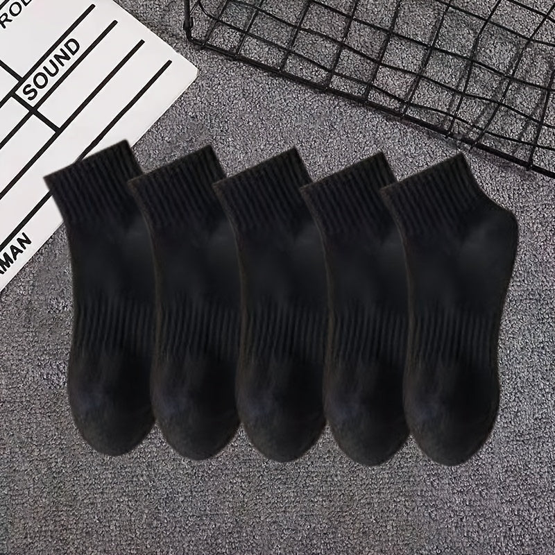 Unisex Ankle Socks 5-Pack Black White Breathable Cotton Blend Moisture-Wicking