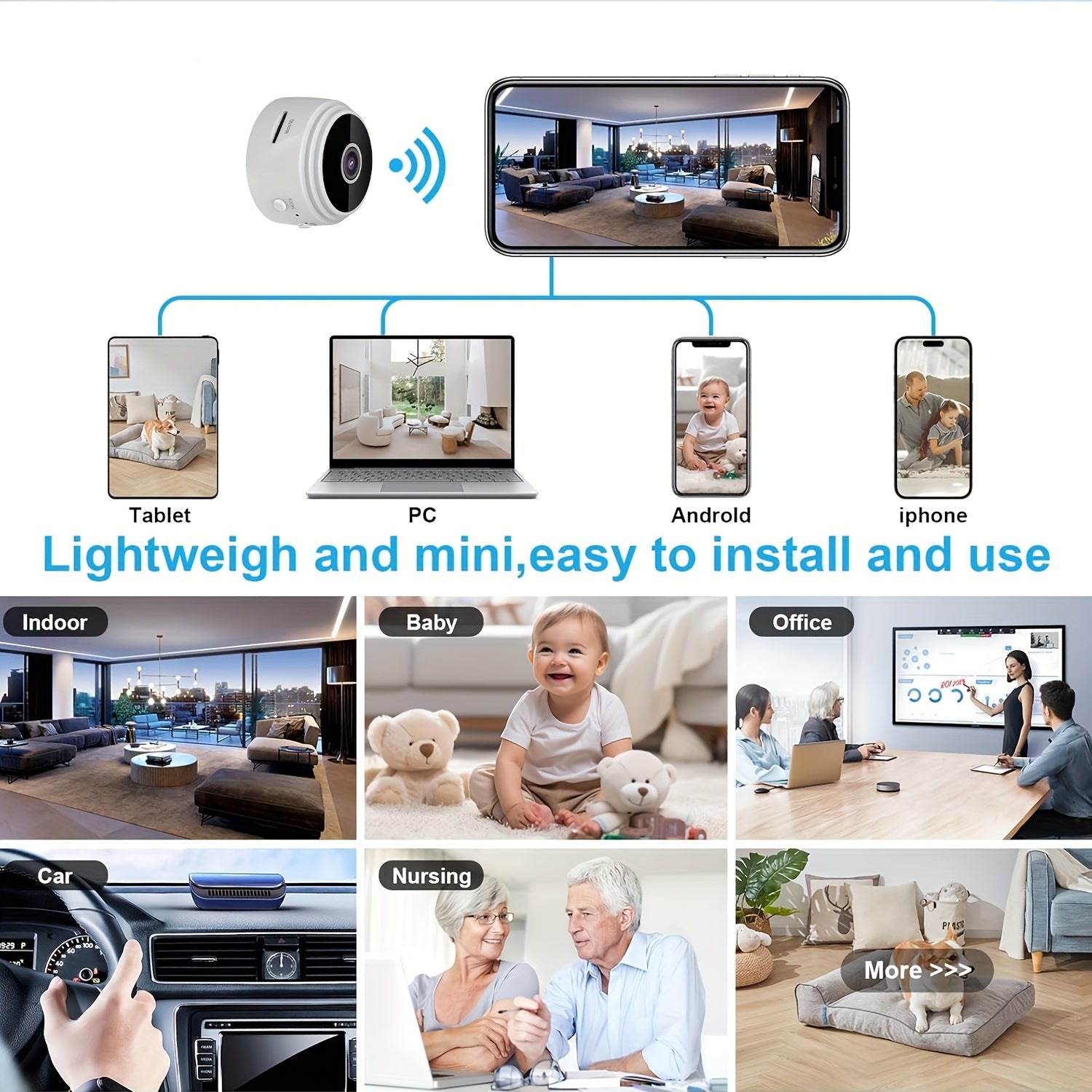 Wireless Mini Surveillance Camera 2.4Ghz Wifi Indoor Outdoor Battery Powered with Mobile Remote Viewing