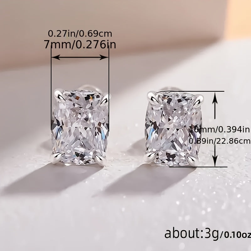 Women's Square Cubic Zirconia Stud Earrings in Sterling Silver Lightweight Jewelry