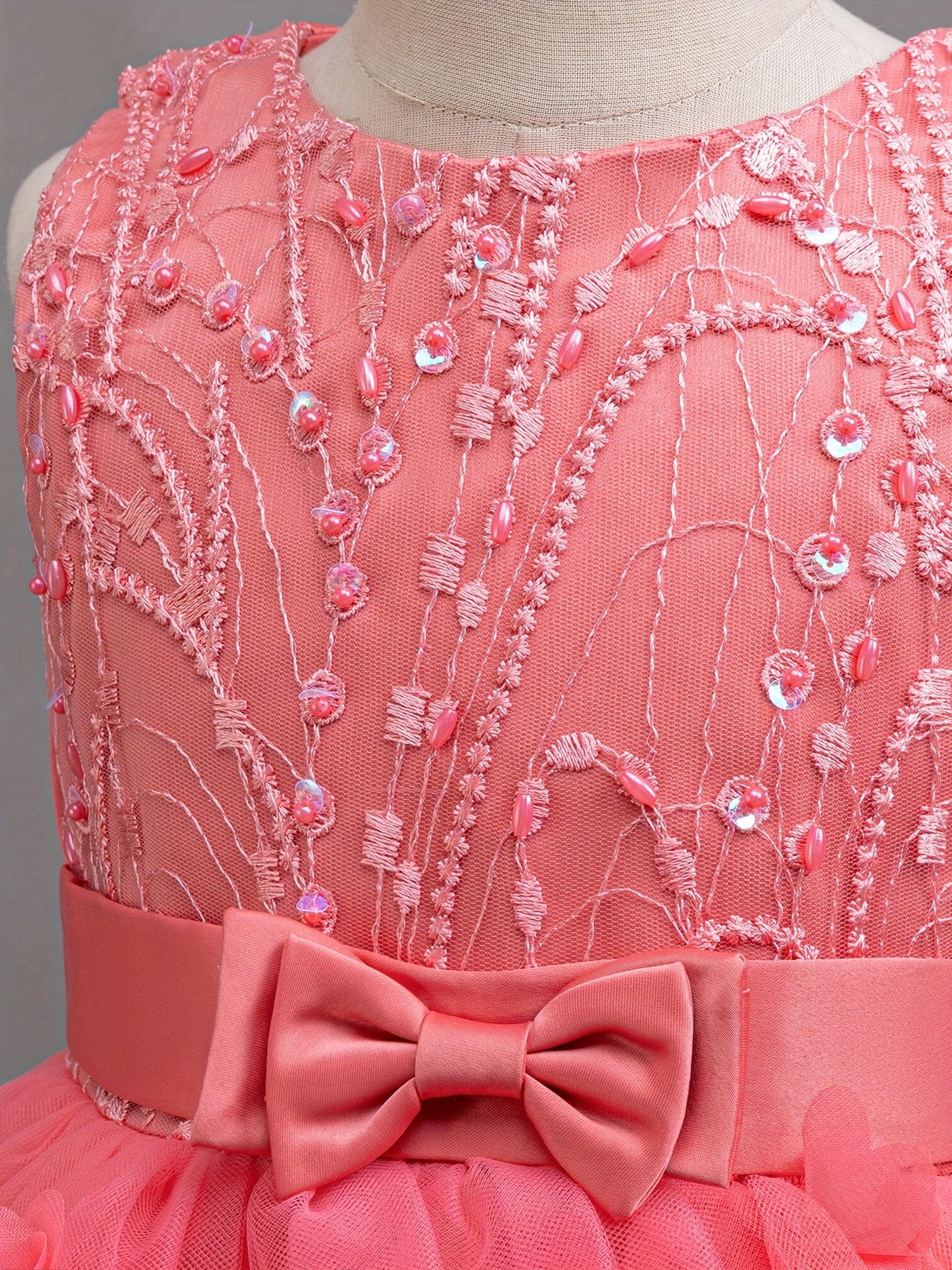 Girls Navy Blue Floral Princess Dress Sleeveless Midi Sequin Beaded Tulle for Special Occasions