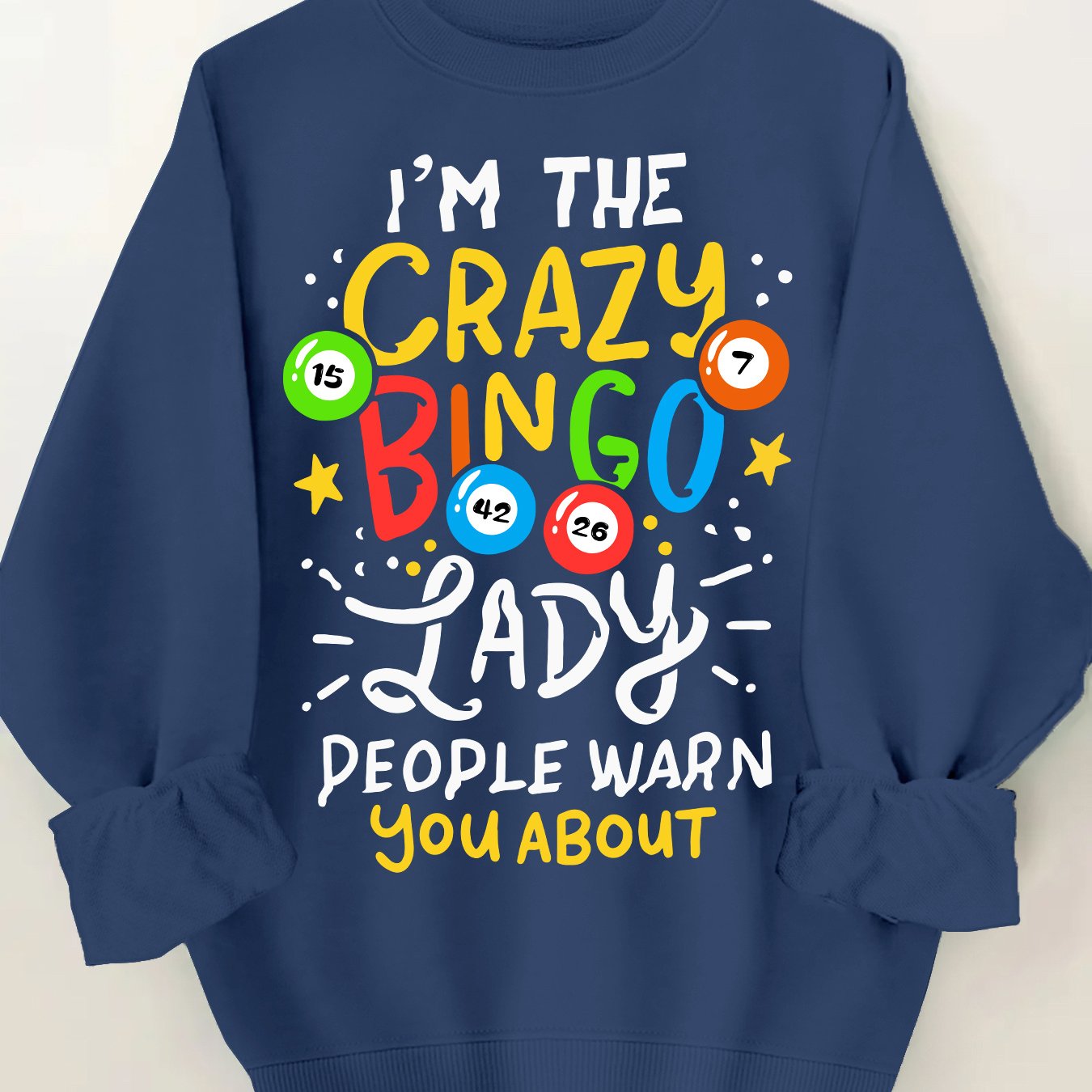 Plus Size Women's Crew Neck Sweatshirt with Crazy Bingo Lady Print Casual Long Sleeve Pullover